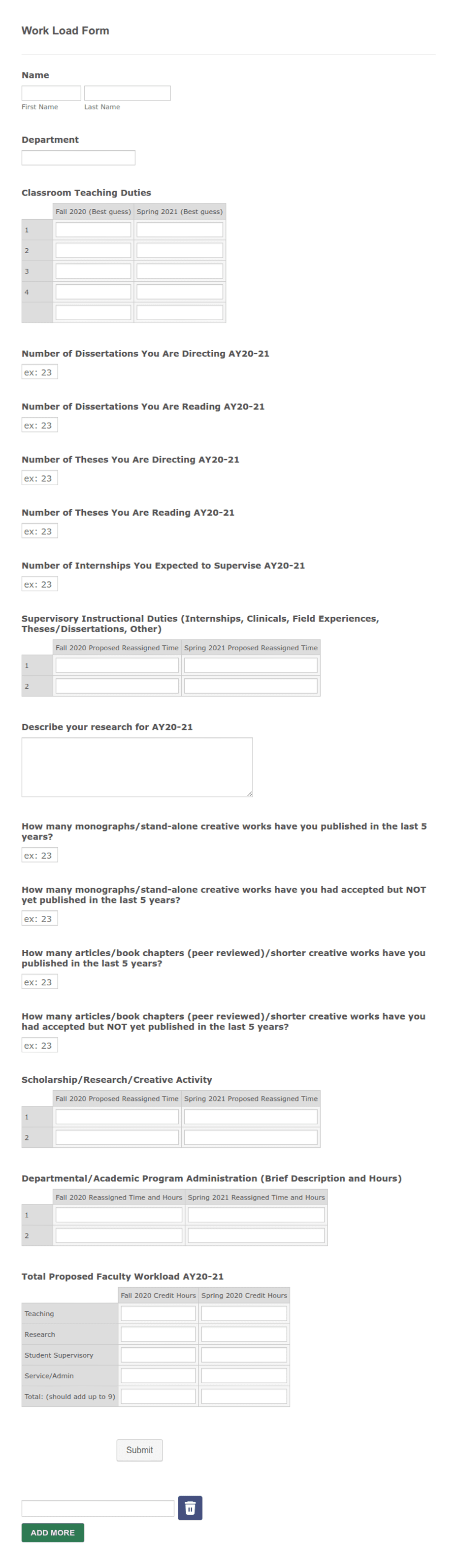 Faculty Work Load Form Template | Jotform