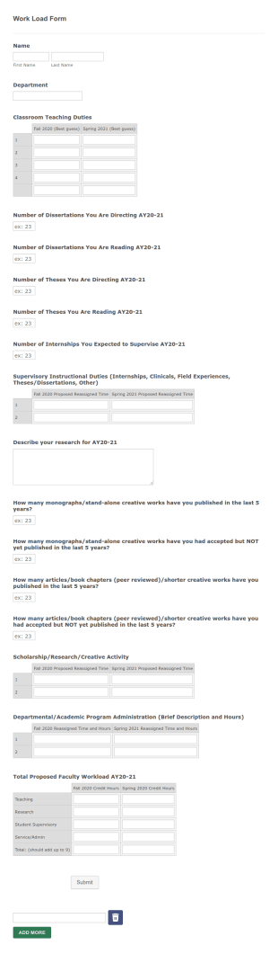 Faculty Work Load Form Template