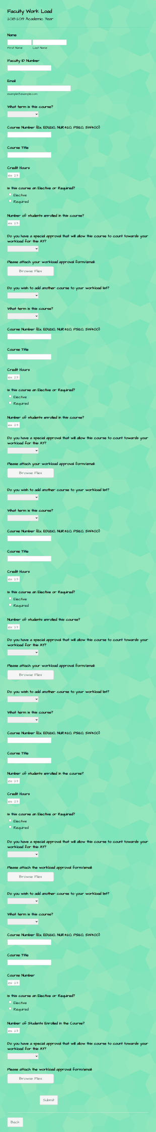 Faculty Work Load Form Template