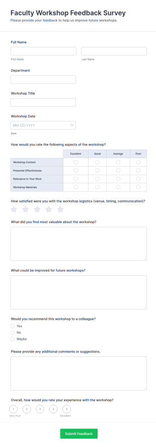 Faculty Workshop Feedback Survey Form Template