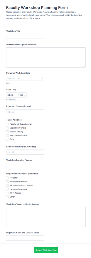 Faculty Workshop Planning Form Template