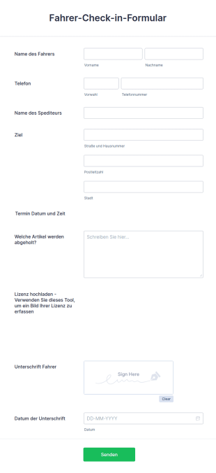 Fahrer Check In Formular