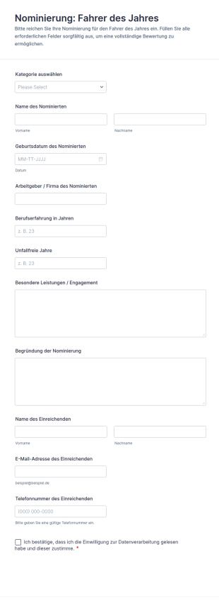 Fahrer Des Jahres Nominierungsformular