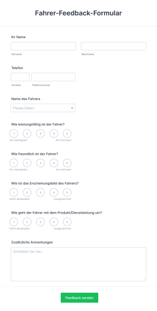 Fahrer Feedback Formular Form Template