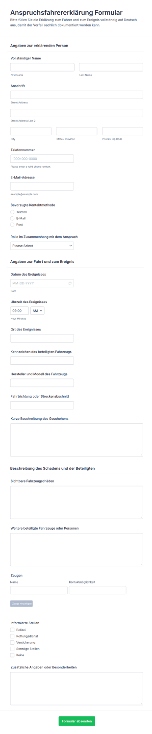 Fahrerklärung Formular