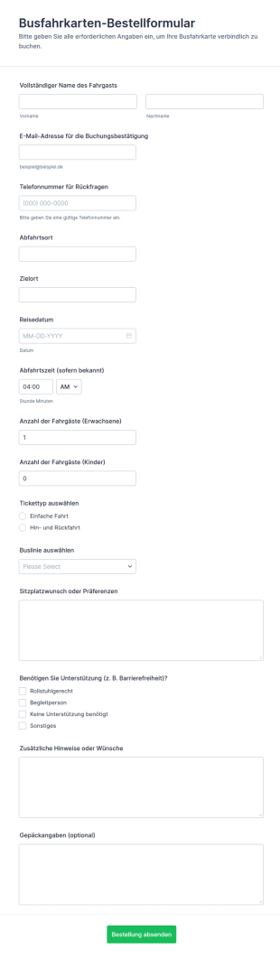 Fahrkartenbuchungsformular