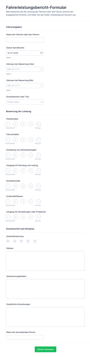 Fahrleistungsbericht Form
