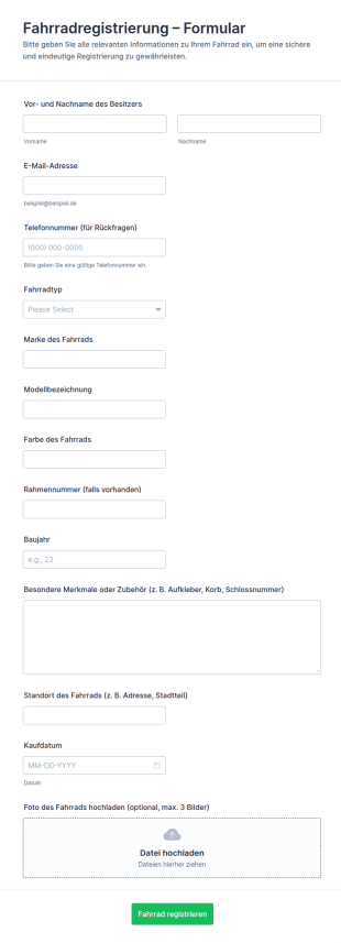 Fahrradregistrierungsformular