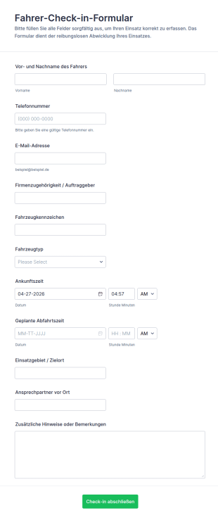 Fahrzeug Check In Formular 🚗