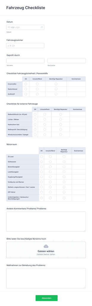 Fahrzeug Checkliste Form Template