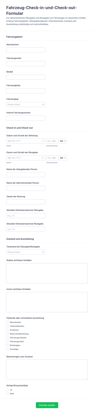 Fahrzeug Ein Und Auscheck Formular