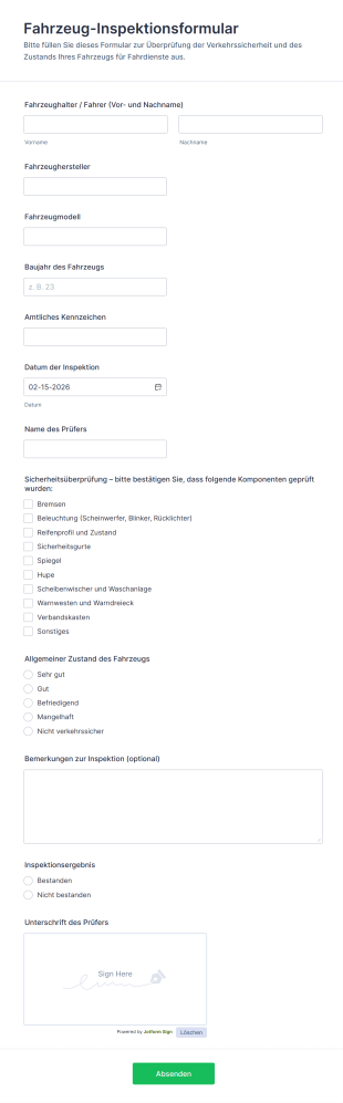 Fahrzeug Inspektionsformular