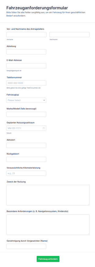Fahrzeuganforderung Formular
