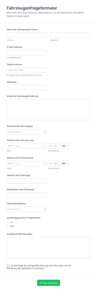 Fahrzeuganfrageformular