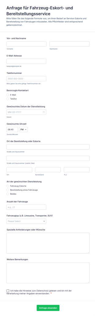 Fahrzeugbegleit Und Versorgungserklärung Formular 🚗