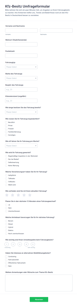 Fahrzeugbesitz Umfrage