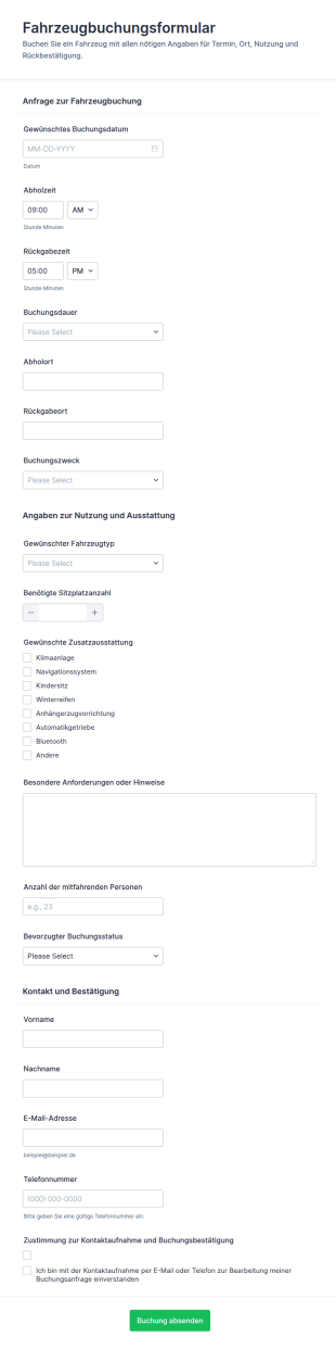Fahrzeugbuchung Formular