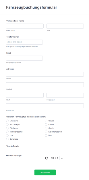 Fahrzeugbuchungsformular