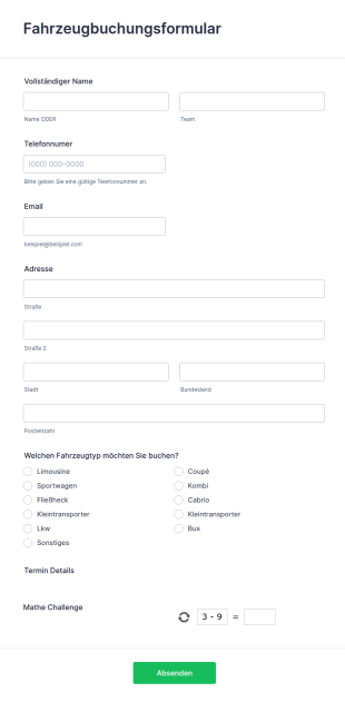Fahrzeugbuchungsformular