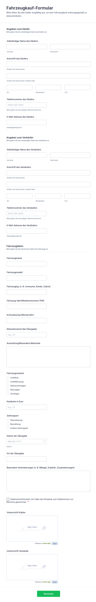 Fahrzeugkauf Formular