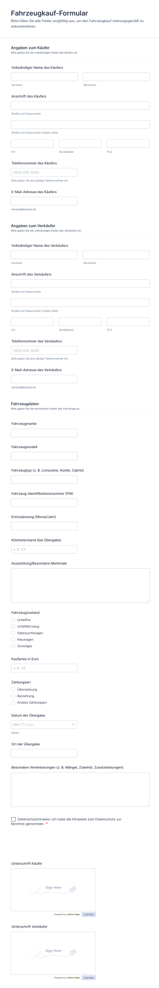 Fahrzeugkauf Formular