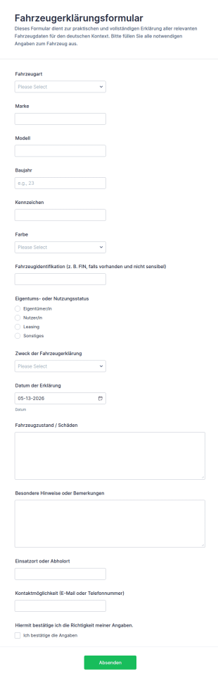 Fahrzeugmeldung Formular