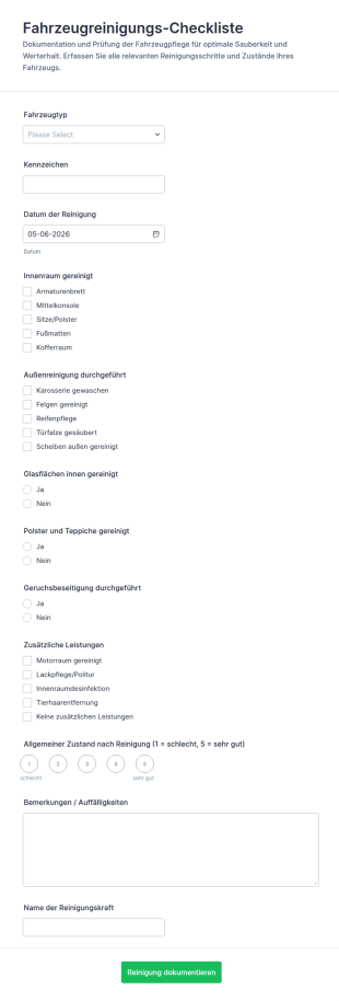Fahrzeugreinigung Checkliste Formular