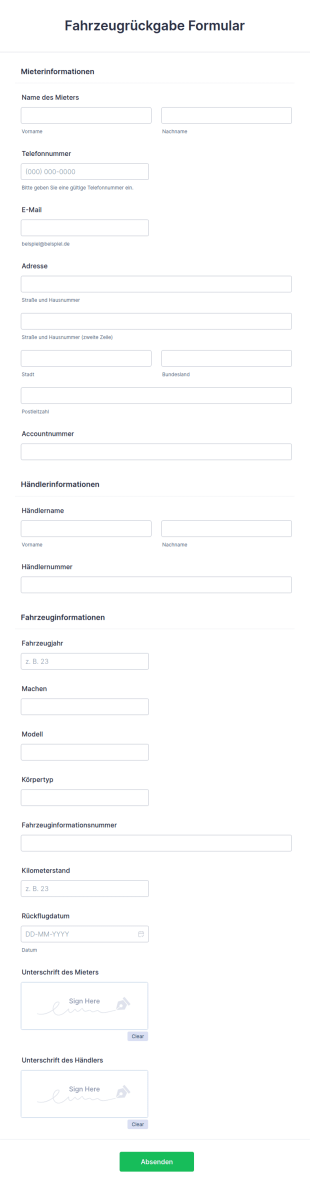 Fahrzeugrückgabe Formular