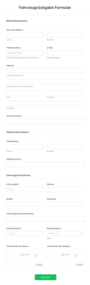Fahrzeugrückgabe Formular Form Template