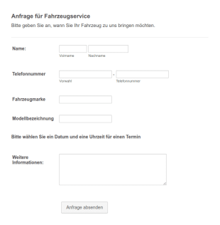 Fahrzeugservice Anfrageformular
