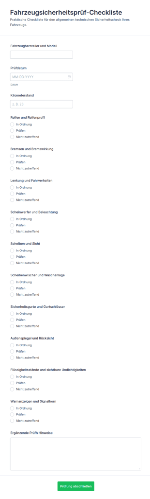 Fahrzeugsicherheitsprüfung Checkliste