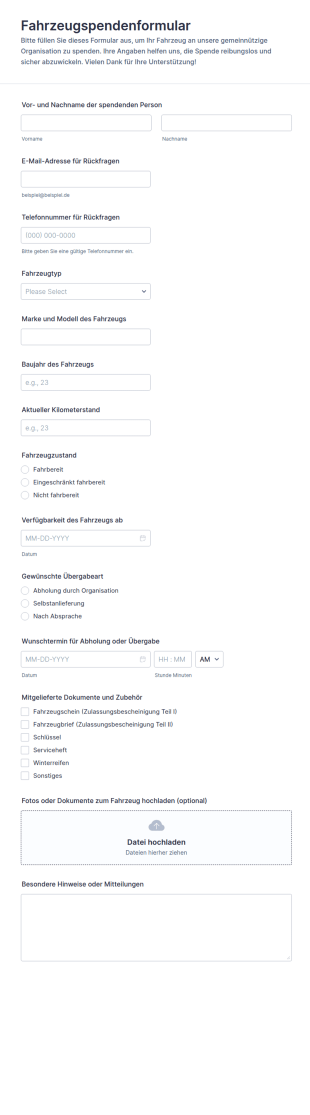 Fahrzeugspenden Formular