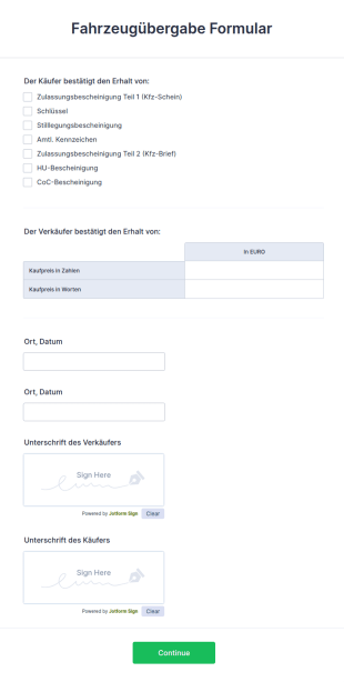 Fahrzeugübergabe Formular