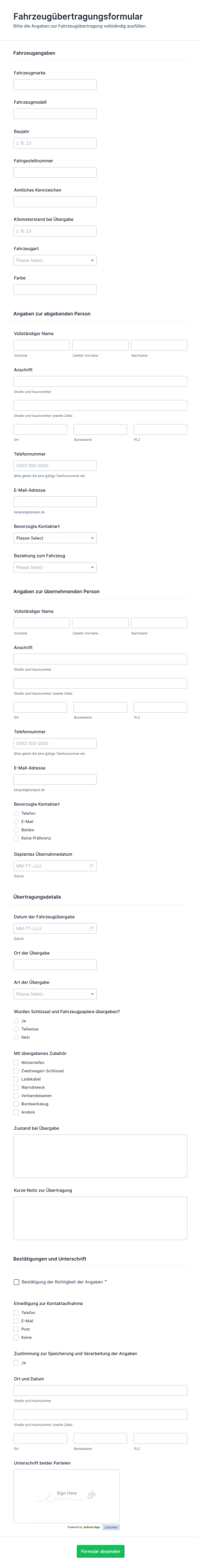 Fahrzeugübertragungsformular 🚗