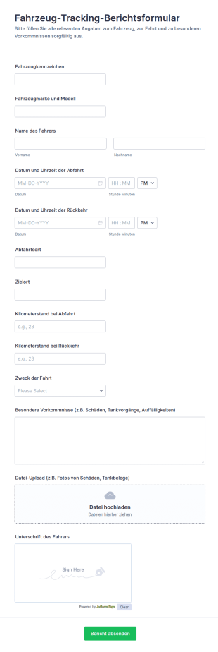 Fahrzeugüberwachungsbericht Fragebogen 🚗