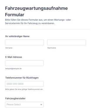 Fahrzeugwartungsaufnahme Formular