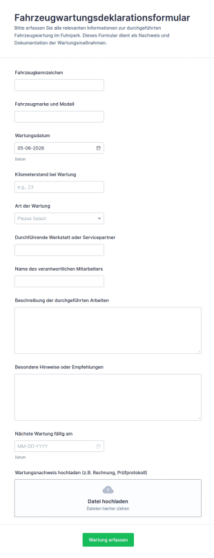 Fahrzeugwartungserklärung Formular