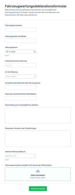 Fahrzeugwartungserklärung Formular