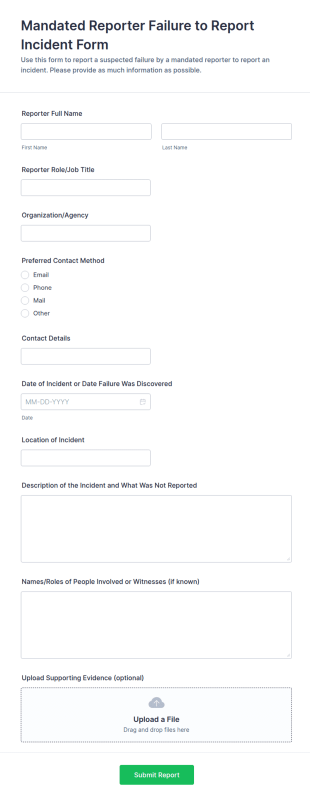 Mandated Reporter Failure To Report Incident Form Template