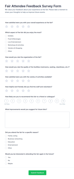 Fair Attendee Feedback Survey Form Template