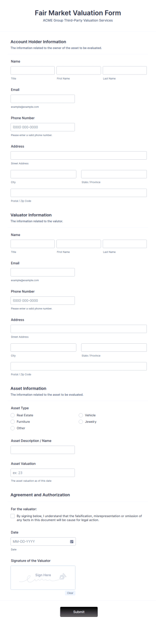 Fair Market Valuation Form Template