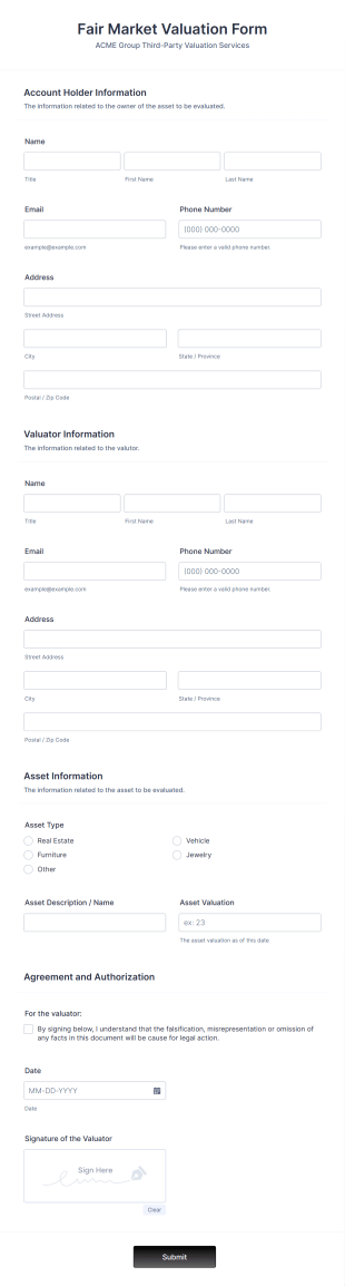 Fair Market Valuation Form Template