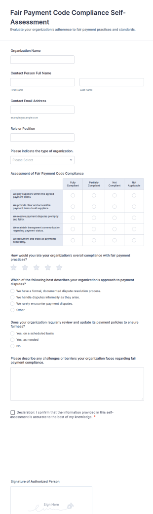Fair Payment Code Compliance Self Assessment Form Template
