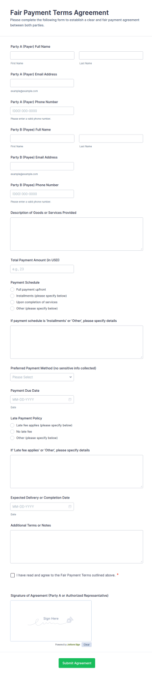 Fair Payment Terms Agreement Form Template