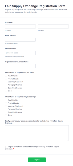 Fair Supply Exchange Registration Form Template