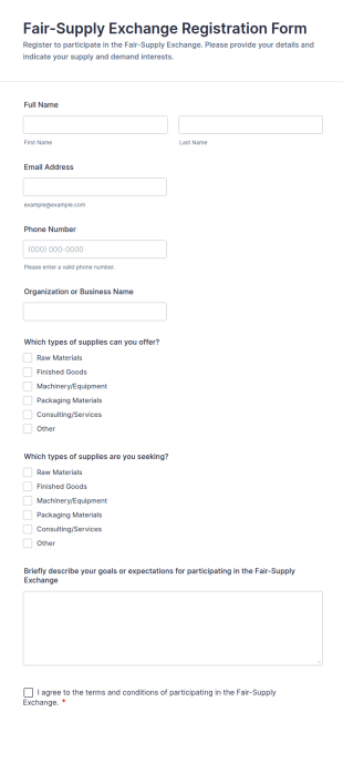 Fair Supply Exchange Registration Form Template