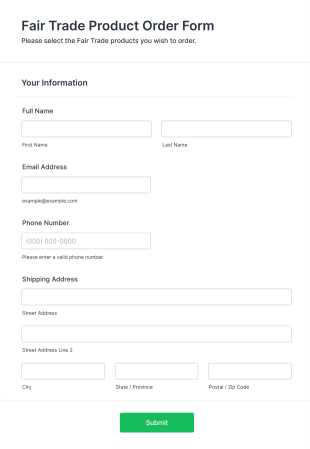 Fair Trade Product Order Form Template