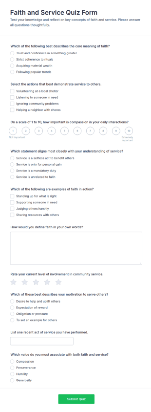 Faith And Service Quiz Form Template