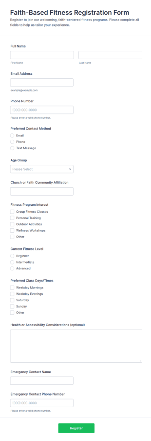 Faith Based Fitness Registration Form Template