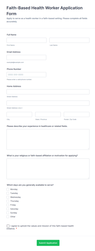 Faith Based Health Worker Application Form Form Template